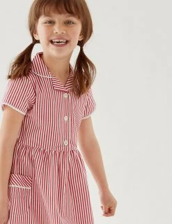 M&S Collection Dresses Girls' Pure Cotton Striped School Dress (2-14 Yrs) -School Uniform Sales Store SD 04 T76 6480 B0 X EC 1