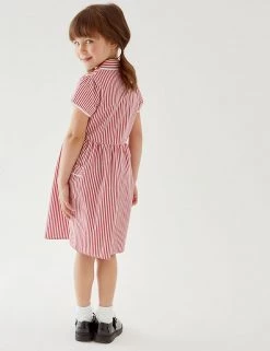 M&S Collection Dresses Girls' Pure Cotton Striped School Dress (2-14 Yrs) -School Uniform Sales Store SD 04 T76 6480 B0 X EC 2