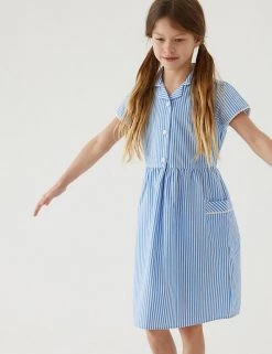M&S Collection Dresses Girls' Pure Cotton Striped School Dress (2-14 Yrs) -School Uniform Sales Store SD 04 T76 6480 E1 X EC 0