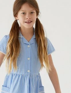 M&S Collection Dresses Girls' Pure Cotton Striped School Dress (2-14 Yrs) -School Uniform Sales Store SD 04 T76 6480 E1 X EC 1