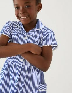 M&S Collection Dresses Girls' Pure Cotton Striped School Dress (2-14 Yrs) -School Uniform Sales Store SD 04 T76 6480 F0 X EC 1