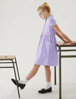 M&S Collection Dresses Girls' Pure Cotton Striped School Dress (2-14 Yrs) -School Uniform Sales Store SD 04 T76 6480 G0 X EC 0
