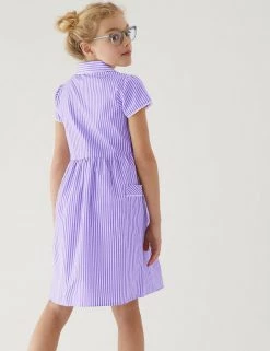 M&S Collection Dresses Girls' Pure Cotton Striped School Dress (2-14 Yrs) -School Uniform Sales Store SD 04 T76 6480 G0 X EC 2