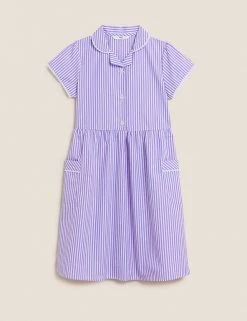 M&S Collection Dresses Girls' Pure Cotton Striped School Dress (2-14 Yrs) -School Uniform Sales Store SD 04 T76 6480 G0 X EC 90