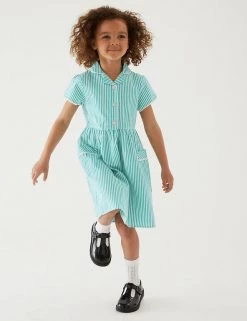 M&S Collection Dresses Girls' Pure Cotton Striped School Dress (2-14 Yrs) -School Uniform Sales Store SD 04 T76 6480 J0 X EC 0