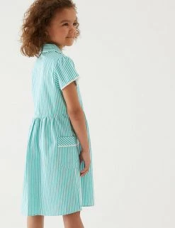M&S Collection Dresses Girls' Pure Cotton Striped School Dress (2-14 Yrs) -School Uniform Sales Store SD 04 T76 6480 J0 X EC 2