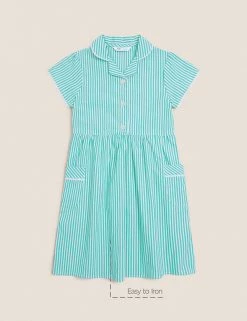 M&S Collection Dresses Girls' Pure Cotton Striped School Dress (2-14 Yrs) -School Uniform Sales Store SD 04 T76 6480 J0 X EC 90