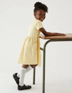 M&S Collection Dresses Girls' Pure Cotton Striped School Dress (2-14 Yrs) -School Uniform Sales Store SD 04 T76 6480 R0 X EC 2