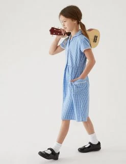M&S Collection Dresses Girls' Pure Cotton Gingham School Dress (2-14 Yrs) -School Uniform Sales Store SD 04 T76 6481 E1 X EC 0