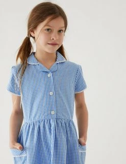 M&S Collection Dresses Girls' Pure Cotton Gingham School Dress (2-14 Yrs) -School Uniform Sales Store SD 04 T76 6481 E1 X EC 1