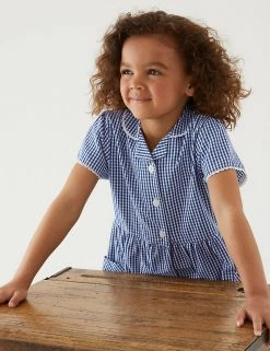 M&S Collection Dresses Girls' Pure Cotton Gingham School Dress (2-14 Yrs) -School Uniform Sales Store SD 04 T76 6481 F0 X EC 1