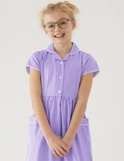 M&S Collection Dresses Girls' Pure Cotton Gingham School Dress (2-14 Yrs) -School Uniform Sales Store SD 04 T76 6481 G0 X EC 1