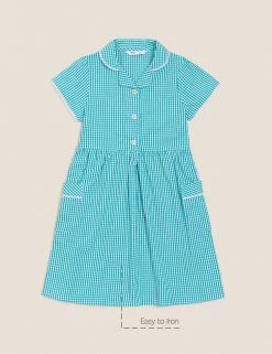 M&S Collection Dresses Girls' Pure Cotton Gingham School Dress (2-14 Yrs) -School Uniform Sales Store SD 04 T76 6481 J0 X EC 90