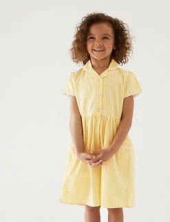 M&S Collection Dresses Girls' Pure Cotton Gingham School Dress (2-14 Yrs) -School Uniform Sales Store SD 04 T76 6481 R0 X EC 0