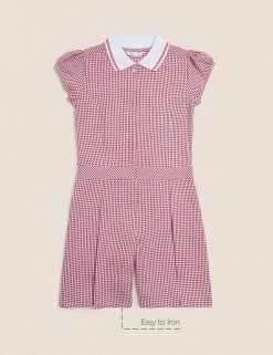 Dresses Girls' Gingham Pleated Zip School Playsuit (2-14 Yrs) -School Uniform Sales Store SD 04 T76 6482 B0 X EC 90