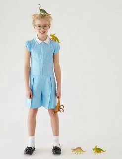 Dresses Girls' Gingham Pleated Zip School Playsuit (2-14 Yrs) -School Uniform Sales Store SD 04 T76 6482 E1 X EC 0