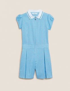 Dresses Girls' Gingham Pleated Zip School Playsuit (2-14 Yrs) -School Uniform Sales Store SD 04 T76 6482 E1 X EC 90