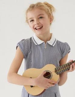 Dresses Girls' Gingham Pleated Zip School Playsuit (2-14 Yrs) -School Uniform Sales Store SD 04 T76 6482 F0 X EC 1