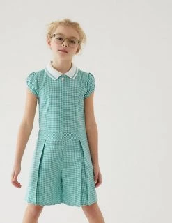 Dresses Girls' Gingham Pleated Zip School Playsuit (2-14 Yrs) -School Uniform Sales Store SD 04 T76 6482 J0 X EC 0
