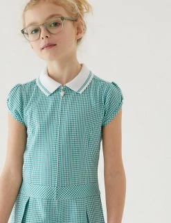 Dresses Girls' Gingham Pleated Zip School Playsuit (2-14 Yrs) -School Uniform Sales Store SD 04 T76 6482 J0 X EC 1