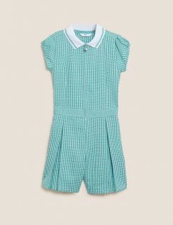 Dresses Girls' Gingham Pleated Zip School Playsuit (2-14 Yrs) -School Uniform Sales Store SD 04 T76 6482 J0 X EC 90