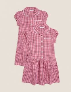 M&S Collection 2pk Girls' Cotton Plus Fit School Dresses -School Uniform Sales Store SD 04 T76 6487P B0 X EC 90
