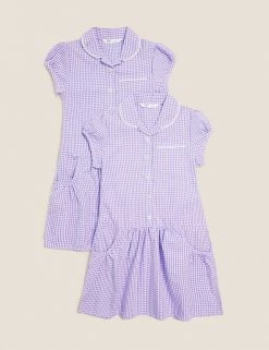 M&S Collection 2pk Girls' Cotton Gingham School Dresses (2-14 Yrs) -School Uniform Sales Store SD 04 T76 6487 G0 X EC 90