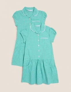M&S Collection 2pk Girls' Cotton Gingham School Dresses (2-14 Yrs) -School Uniform Sales Store SD 04 T76 6487 J0 X EC 90