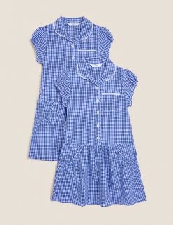 M&S Collection 2pk Girls' Cotton Gingham School Dresses (2-14 Yrs) -School Uniform Sales Store SD 04 T76 6487 O4 X EC 90