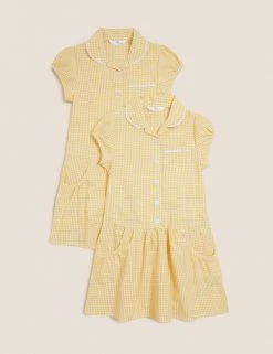 M&S Collection 2pk Girls' Cotton Gingham School Dresses (2-14 Yrs) -School Uniform Sales Store SD 04 T76 6487 R0 X EC 90