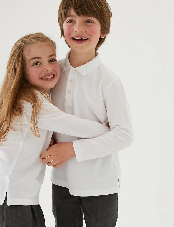Polo-shirts Unisex Long Sleeve Polo Shirt (2-16 Yrs) 3 Polo-shirts Unisex Long Sleeve Polo Shirt (2-16 Yrs)